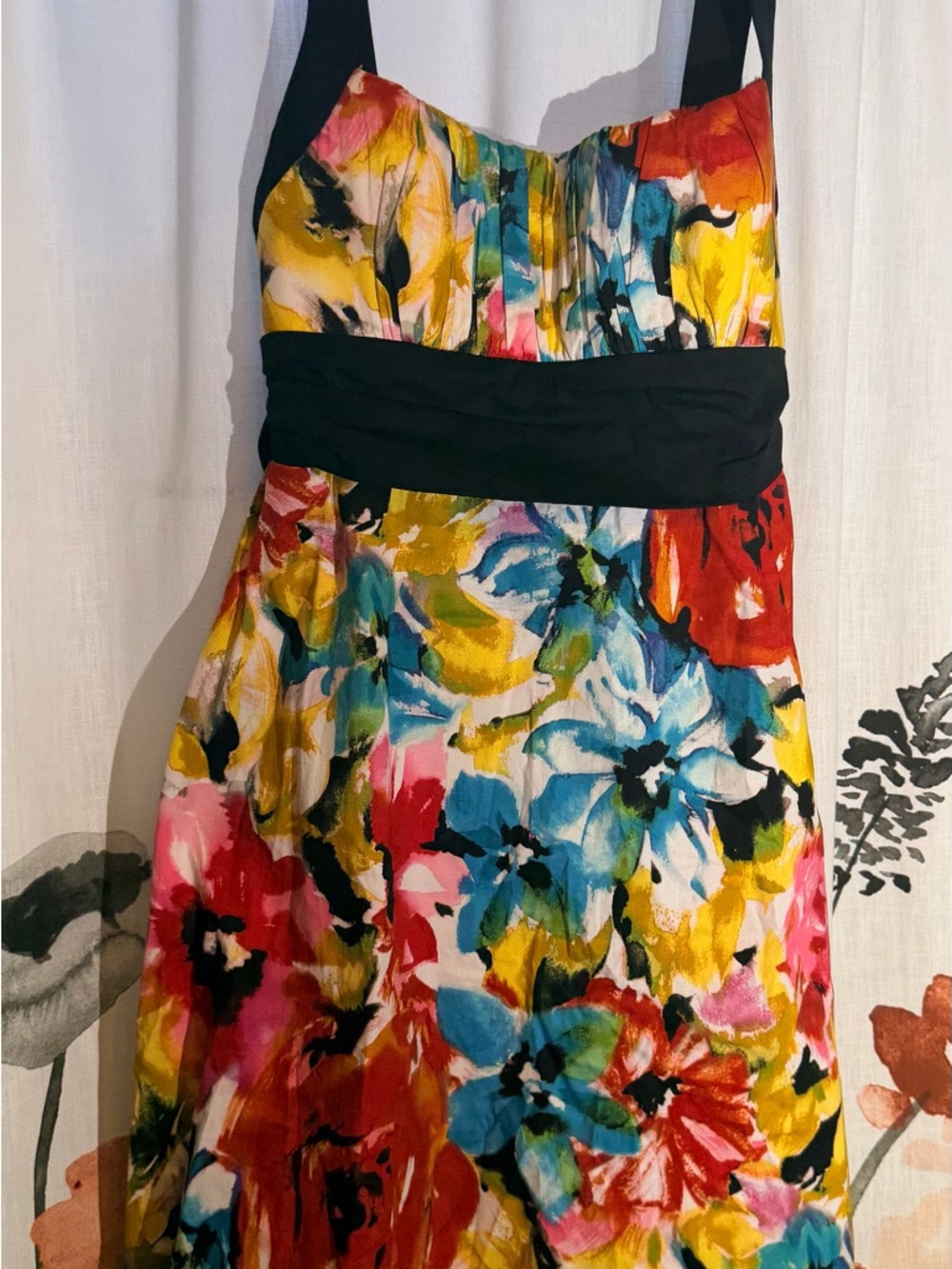 B. Smart Multicolor Floral Midi Dress with Black Waistband - Picture 2 of 9
